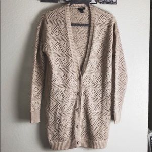 HALOGEN cream and metallic crochet cardigan small